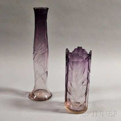 Two Moser Floral Intaglio Vases