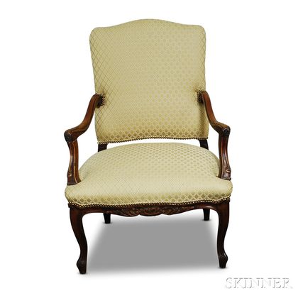 Louis XIV-style Carved and Upholstered Walnut Fauteuil