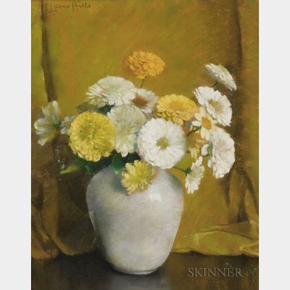 Laura Coombs Hills (American, 1859-1952) Yellow and White Zinnias
