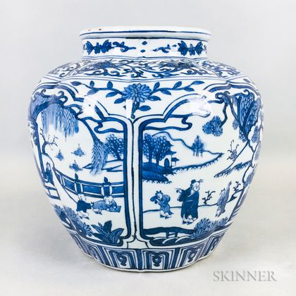 Blue and White Lobed Jar
