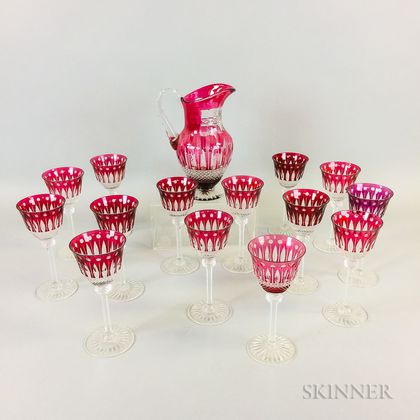Fifteen St. Louis Cranberry Cut-to-clear Glass Items