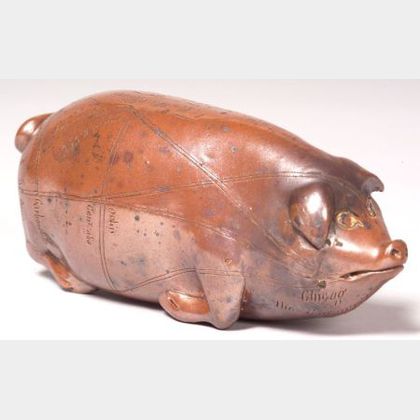 Molded and Incised Redware Pig Flask