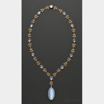 Arts & Crafts Moonstone and Split Pearl Necklace, Tiffany & Co.