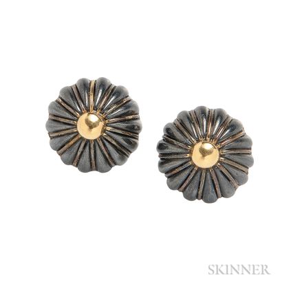 18kt Gold and Carved Hematite Earclips, Tiffany & Co.