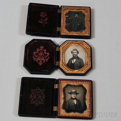 Three Sixth-plate Portraits of a Boy with a Drum and Two Bearded Gentlemen