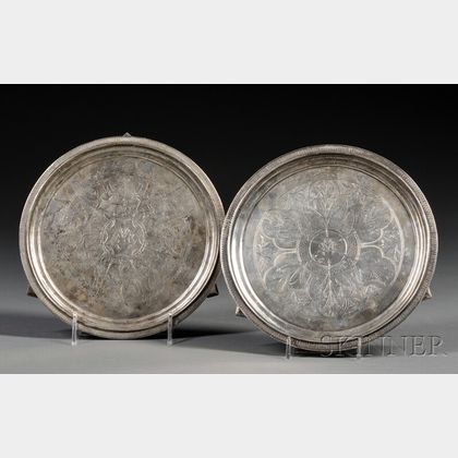 Near Pair of Early Tiffany & Co. Sterling Footed Waiters