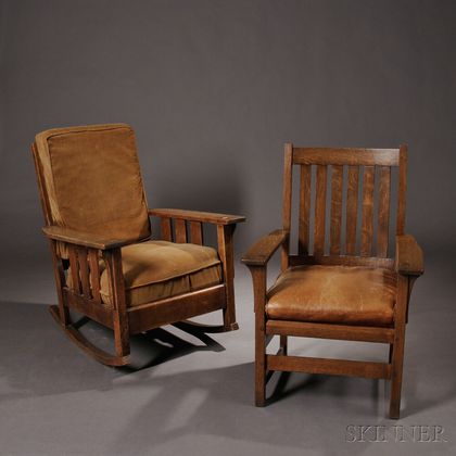 L. & J.G. Stickley Armchair and Oak Craft Rocker 