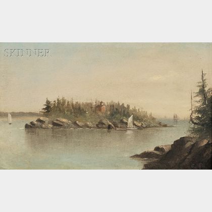 George M. Hathaway (American, 1852-1903) Three Maine Views: Seascape, Portland Harbor View, Possibly Pumpkin Knob