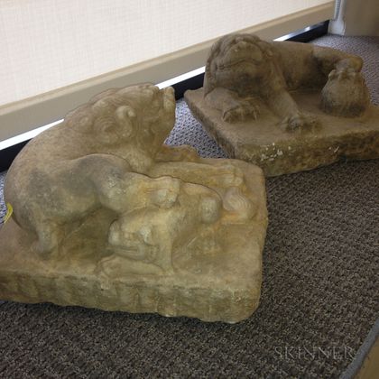Pair of Stone Carvings of Shishi Lions