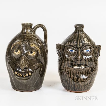 Two Southern Folk Pottery Face Jugs
