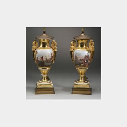 Pair of Charles X Painted Porcelain Vases