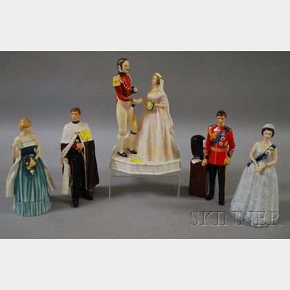Five Royal Doulton Porcelain Figures and Figural Groups Depicting Royalty