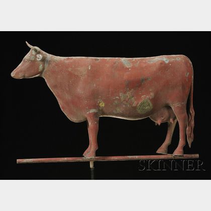 Large Red-painted Molded Copper Cow Weather Vane