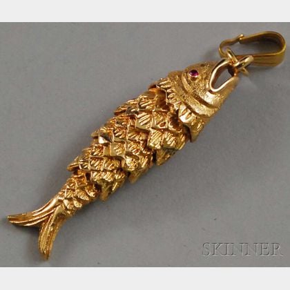 Sold at auction 14kt Gold Articulated Fish Pendant Auction Number