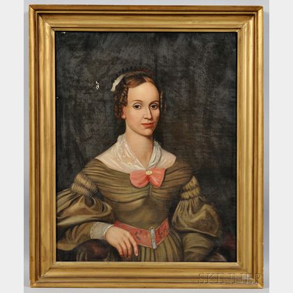 American School, 19th Century Portrait of a Woman, of the Bryant Family of Wiscasset or Damariscotta, Maine.