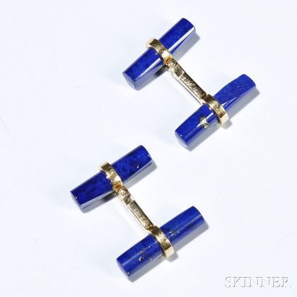 14kt Gold and Lapis Cuff Links, Tiffany & Co., each with lapis batons, signed. 