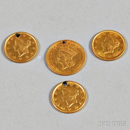 Four U.S. One Dollar Gold Coins