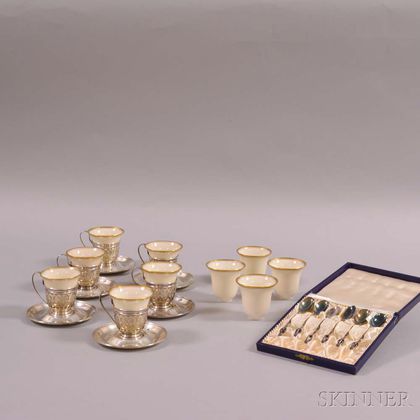 Six Gorham Sterling Silver Demitasse Cups and Saucers