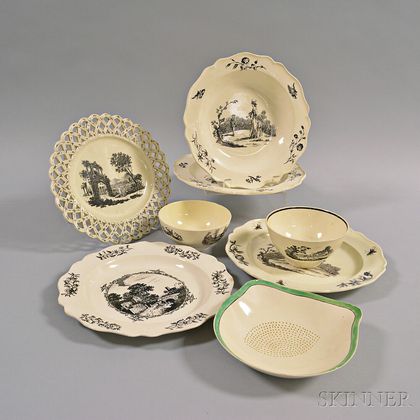 Six Pieces of Transfer-decorated Creamware