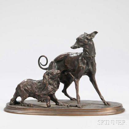 After Pierre-Jules Mene (French, 1810-1879) Bronze Figure of Two Dogs