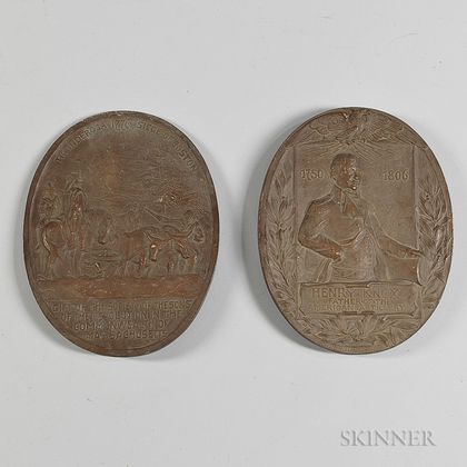 Two Oval Bronze Plaques Commemorating Henry Knox and the Siege of Boston
