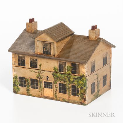 Polychrome Painted House-form Tea Caddy