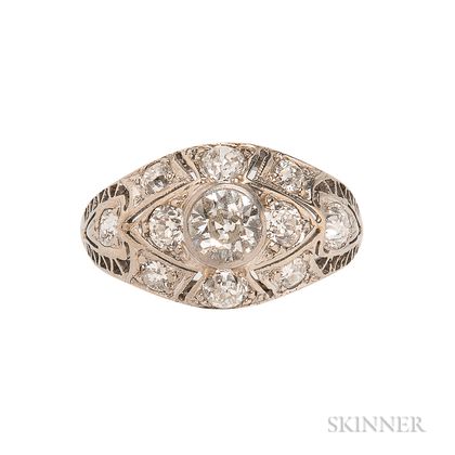 Art Deco 14kt White Gold and Diamond Ring