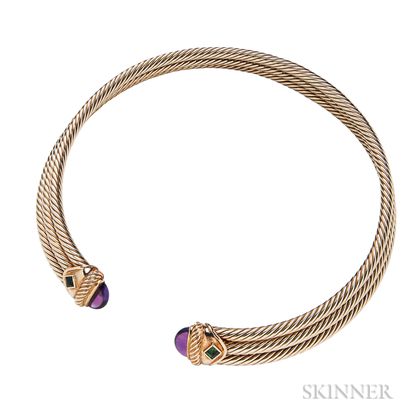 14kt Gold Gem-set Cable Necklace, David Yurman