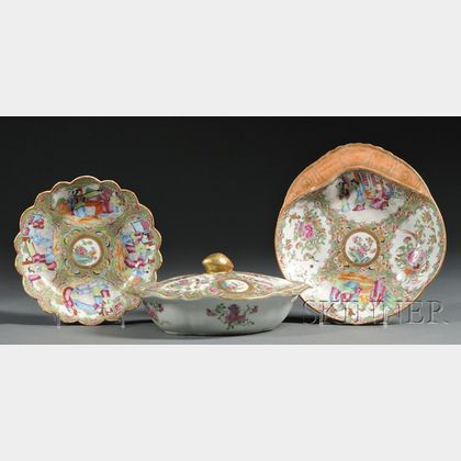 Three Rose Medallion Decorated Porcelain Serving Items