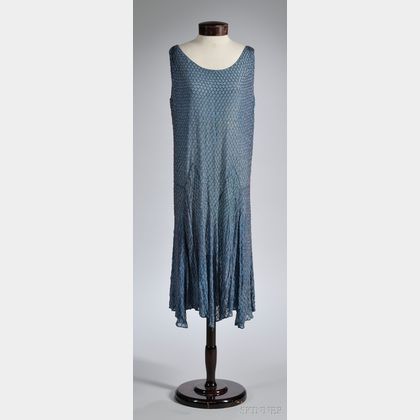 1920s Sky Blue Fish Scale-patterned Beaded Silk Dress