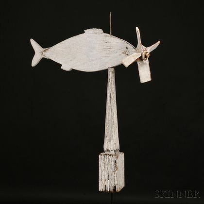 White-painted Wooden Fish Weathervane