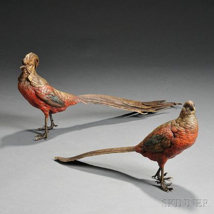 Pair of Franz Bergman Cold-painted Bronze Pheasants