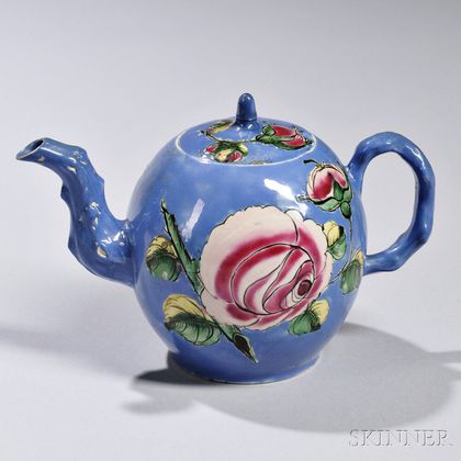 Enameled Salt-glazed Stoneware Teapot and Cover