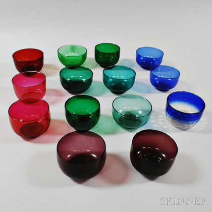 Fourteen Colored Glass Finger Bowls. Estimate $200-250