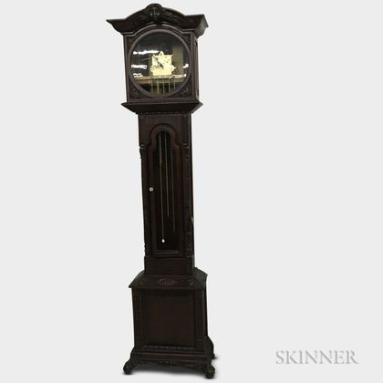 Victorian-style Carved and Glazed Mahogany Tall Case Clock