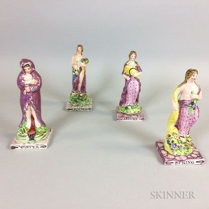 Set of Four Dixon, Austin, & Co. Pink Lustre Ceramic Seasons Figures
