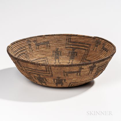 Southwest Coiled Pictorial Basketry Bowl