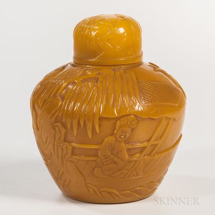 Yellow Peking Glass Jar and Cover