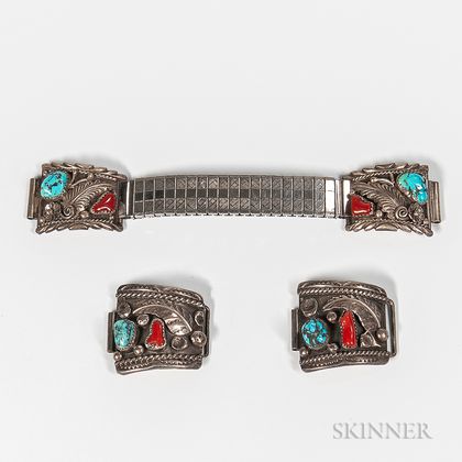 Four Navajo Silver and Turquoise Strap Bands