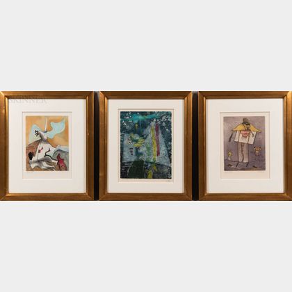 Roberto Matta (Chilean, 1911-2002),Dorothea Tanning (American, 1910-2012),and Jorge Camacho (Cuban, 1934-2011) Three Framed Color Etc