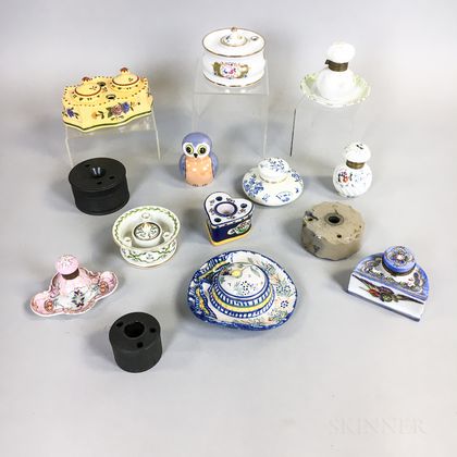 Fourteen Ceramic and Pottery Inkwells