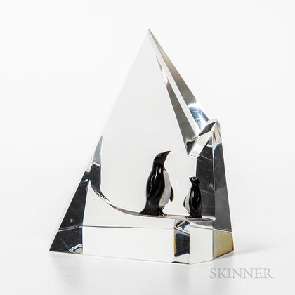 Steuben Penguin Floe Glass Sculpture