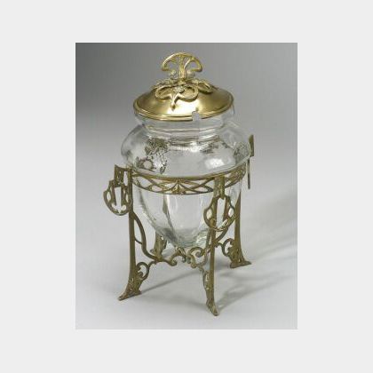 German Art Nouveau Etched Glass and Giltmetal Sweetmeat Jar