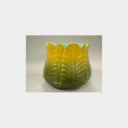 Large Ault Majolica Glazed Leaf-form Ceramic Jardiniere. 