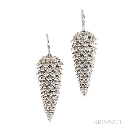 18kt White Gold and Diamond Pinecone Earrings