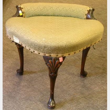 Queen Anne Style Upholstered Carved Maple Dressing Table Stool. 