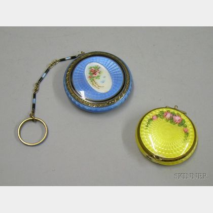 Two Ladys Basse Taille Enameled Silver Plated Compacts. 