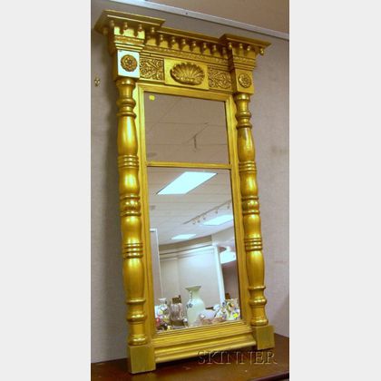 Gold-painted Federal Giltwood and Gesso Tabernacle Mirror