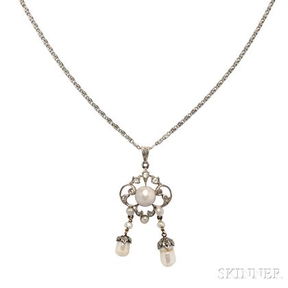Edwardian Pearl and Diamond Pendant
