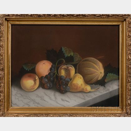 American School, 19th Century Still Life of Fruit on a Marble Table.